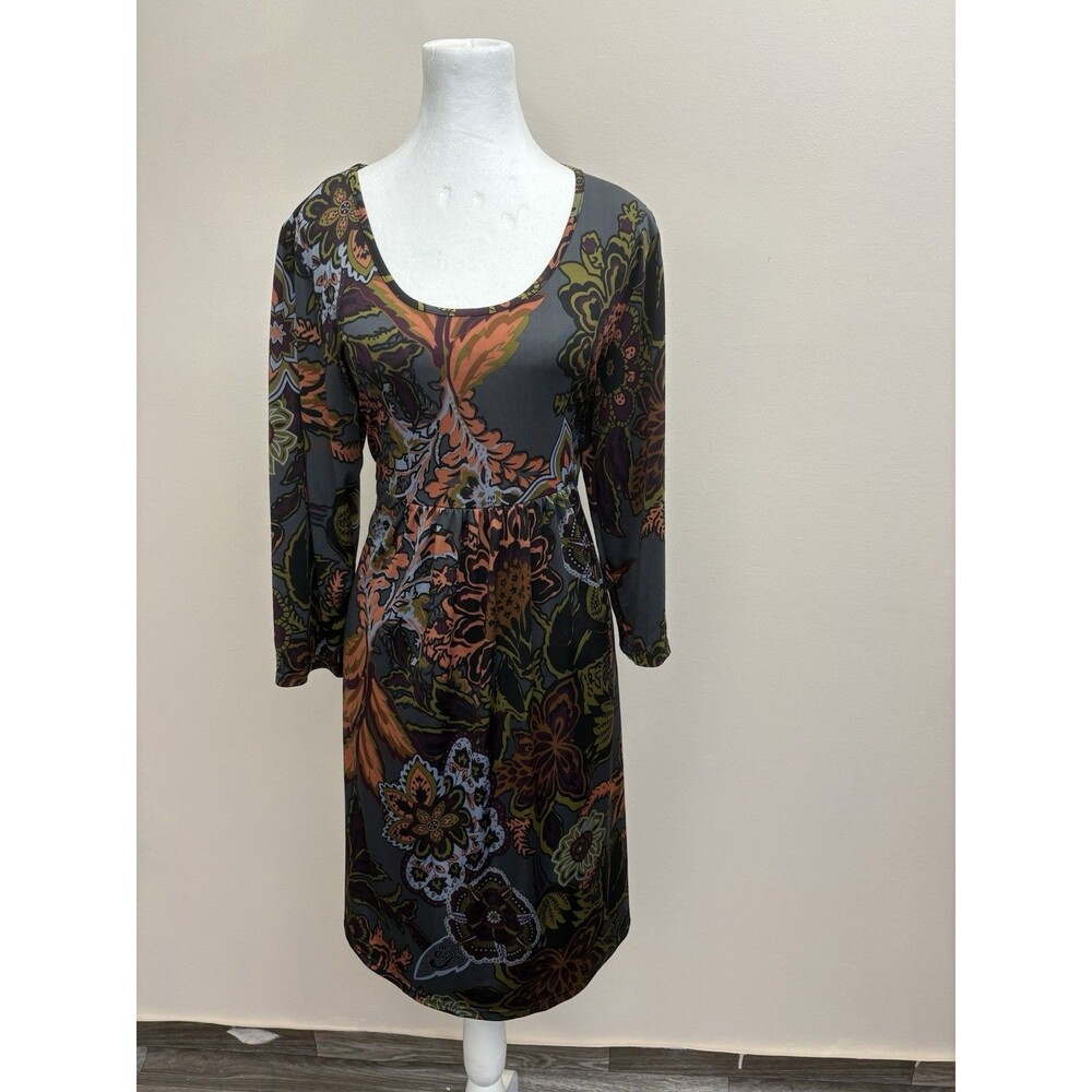 Reborn J Empire Waist Dress Womens XL Gray Boho Floral Mandala Knit 3/4 Sleeve